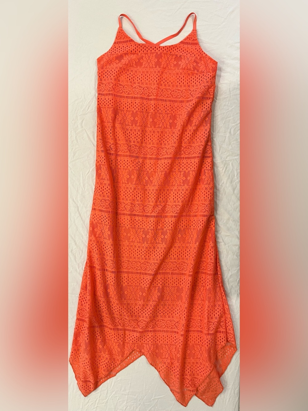 Maxi Coral Stretchy Lace Dress - High Neck Cross Spaghetti Strap